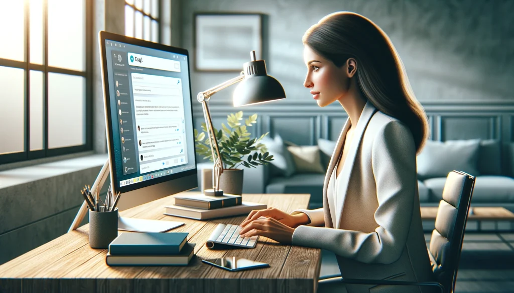 A woman is using ChatGPT to assist with her fitness business.