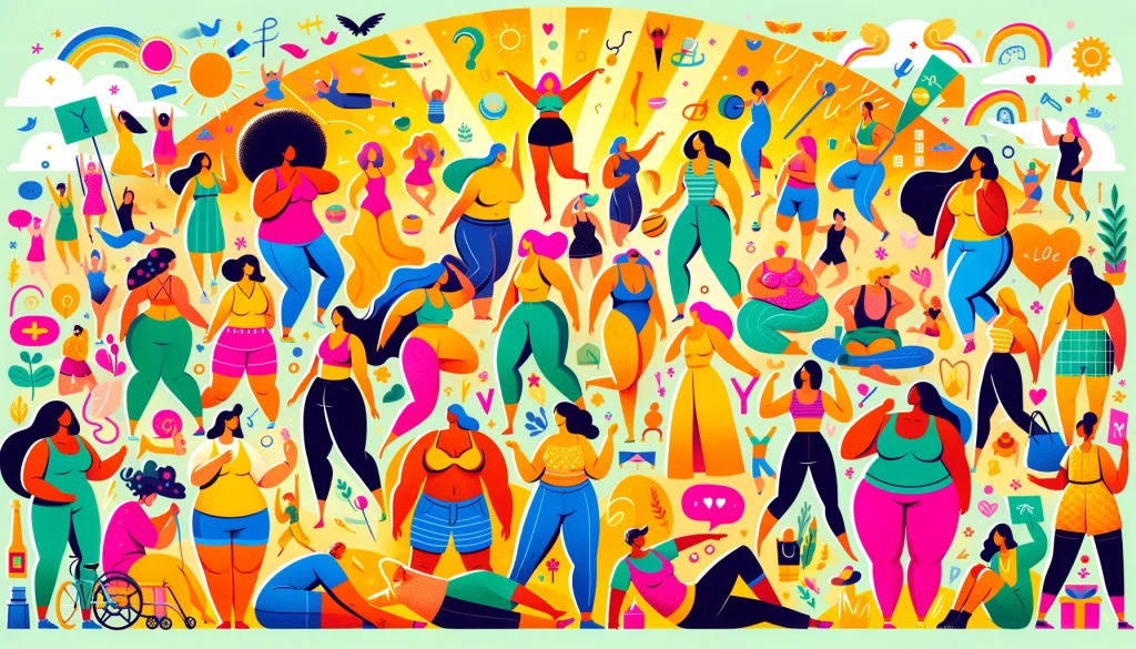 A colorful illustration of a group of people, portraying body positivity.